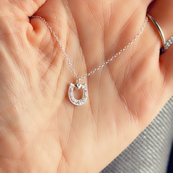 Sterling Silver Heart Horseshoe Necklace - Picture 7 of 8